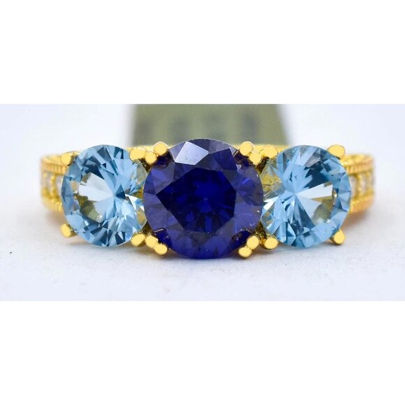 Created 2.36 Ct Blue Topaz, Tanzanite & White Sapphire Ring 14k Gold Plated - Picture 1 of 6